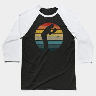 Bowling Silhouette On A Distressed Retro Sunset design Baseball T-Shirt